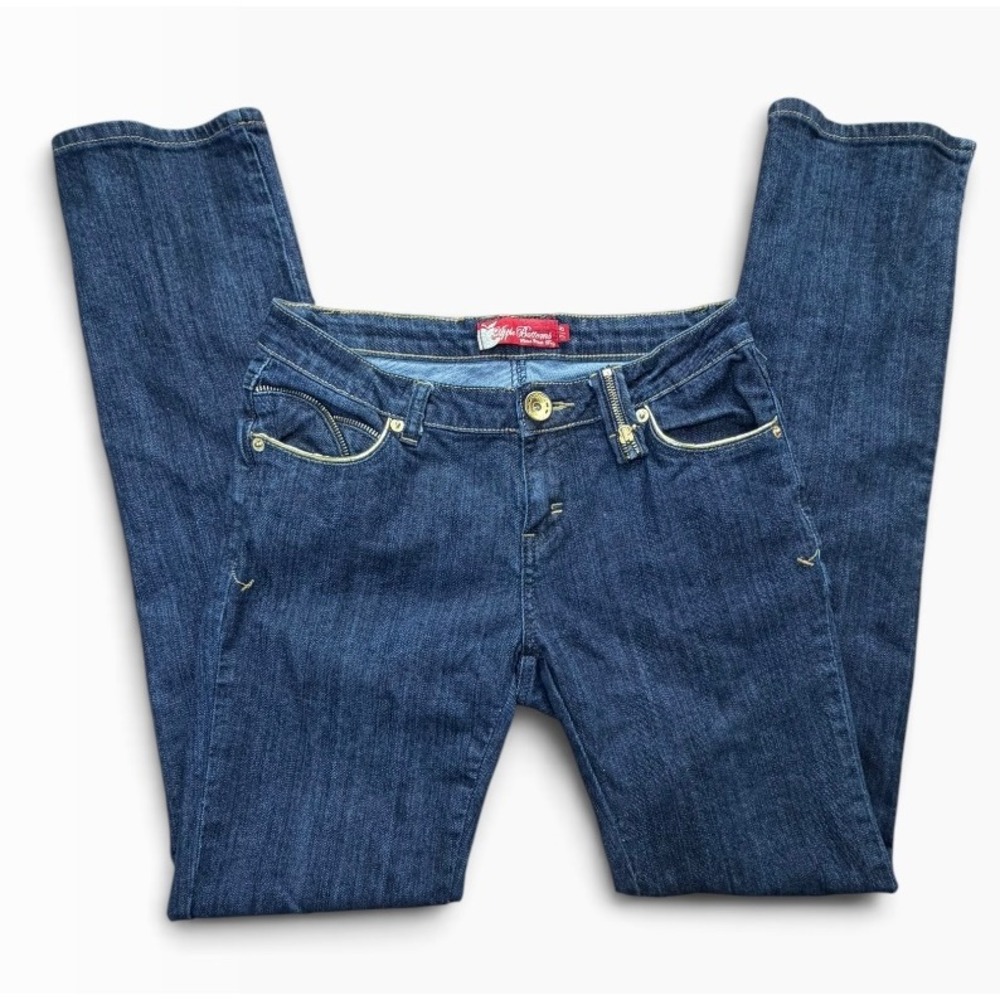 Apple Bottoms Women Dark Wash Straight Leg Jeans Gold Hardware Y2K Size 7/8